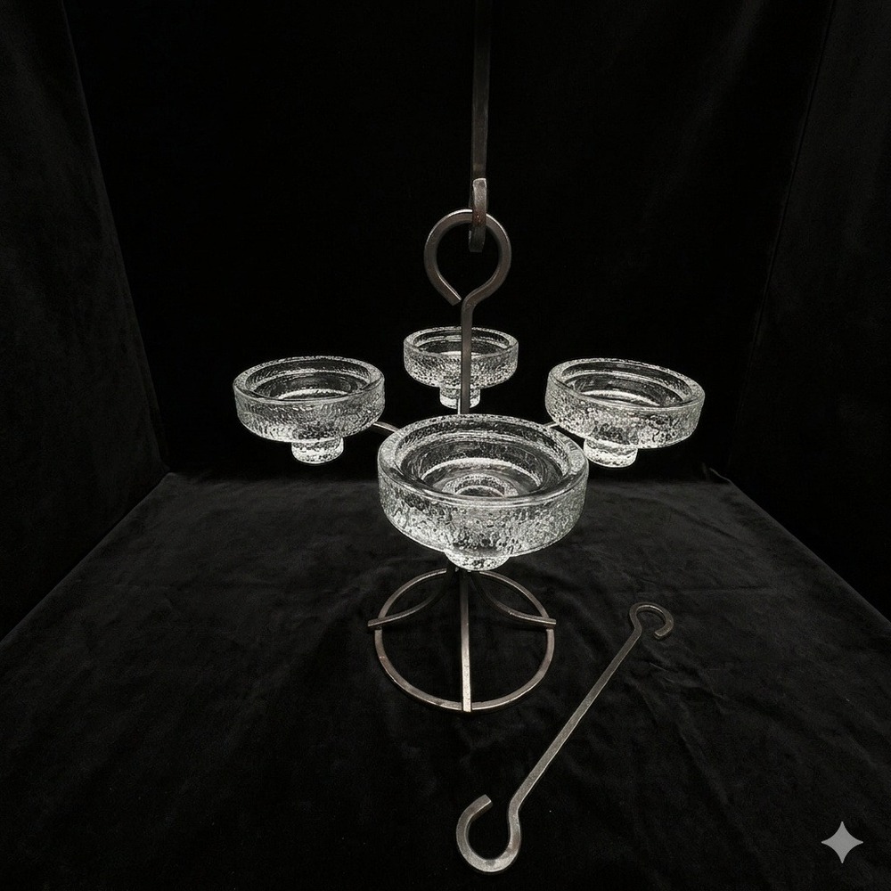 Erik Hoglund Boda Glassworks 4 Arm Iron‎ Candelabra 3 Hanging Rods Kosta Boda
